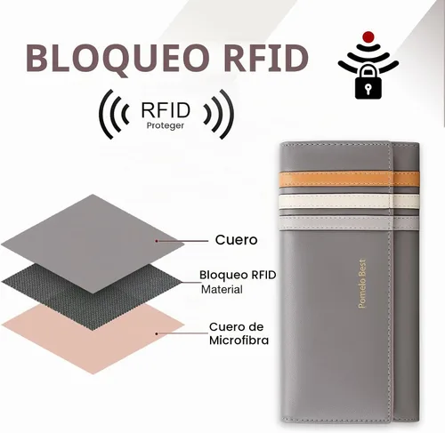 Vista 3 de Pomelo Best Womens Wallet RFID Blocking Leather Wallet with Multiple Card Slots and Cellphone Compartment for Women