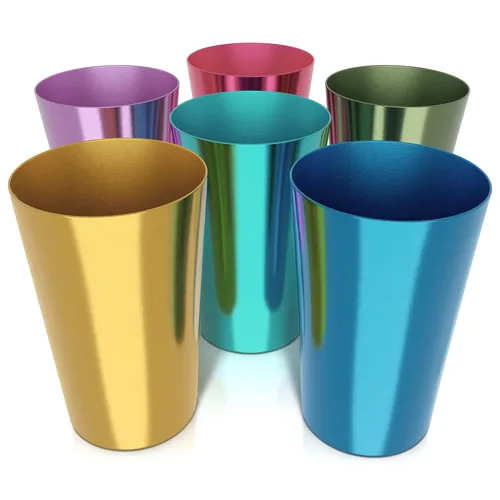 Vista 8 de Vasos de aluminio de 15 onzas, juego de 6, tazas de metal retro para beber Brillante Multicolor