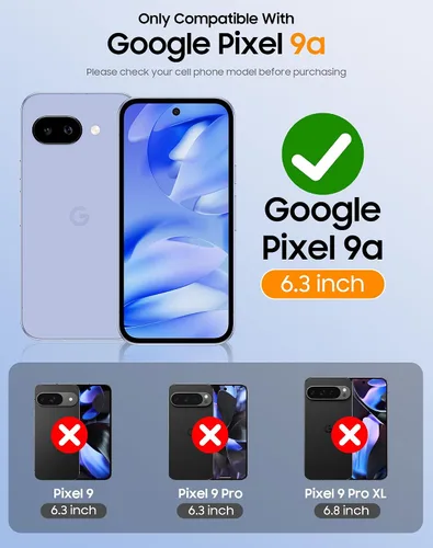 Vista 2 de CENMASO - Funda para Google Pixel 9a con tarjetero (4 tarjetas), funda deslizante para cámara y función atril, bloqueo RFID, protección militar