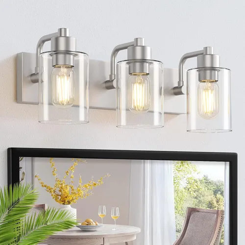 Vista 17 de Dpyrrhic Luces de Baño Negras Mate de 2 Luces Sobre Espejo con Pantalla de Vidrio Transparente, Luminarias Modernas de Baño para Cocina, Sala