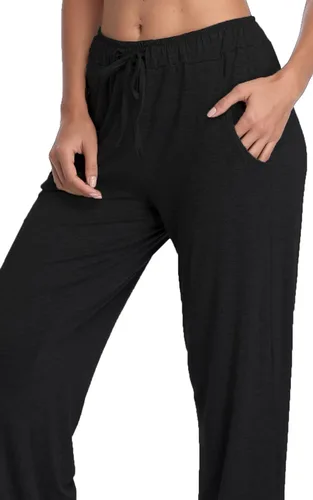 Vista 4 de Pantalones largos de modal, cómodos, con cordón ajustable, sueltos, de pierna recta, para yoga, correr, hacer deporte, con bolsillos