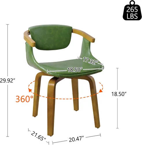 Vista 2 de Zouron Silla de escritorio sin ruedas, moderna silla de oficina de madera, silla de cuero sintético con brazo para sala de estar, dormitorio