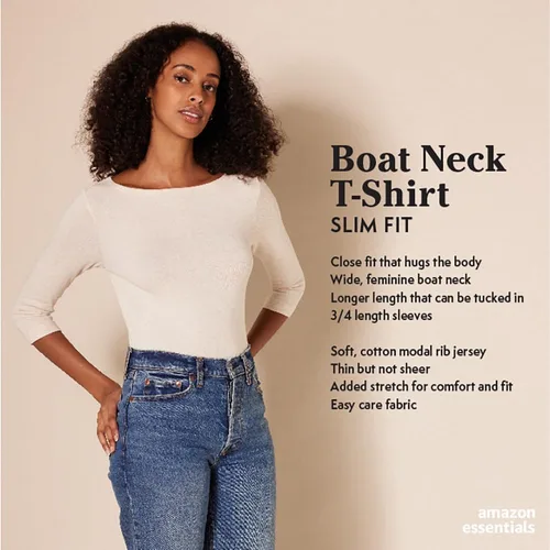 Vista 2 de Tienda Essentials Camiseta de manga 34 con cuello barco para mujer