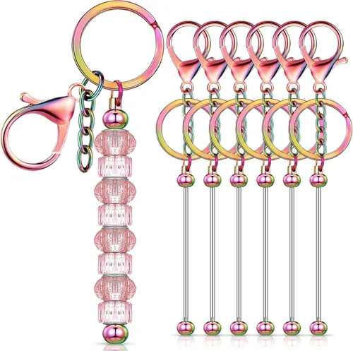 Vista 12 de Huwena 6 piezas de llaveros con cuentas, barras en blanco, llavero de cuentas de metal para colgante, manualidades, joyería, regalo