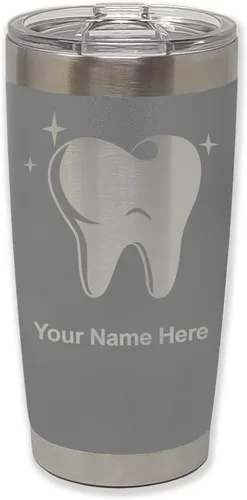 Vista 35 de LaserGram Vaso aislado al vacío de 20 onzas, con diente, grabado personalizado incluido (negro)