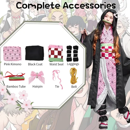 Vista 3 de Kitimi Kamado Anime Cosplay Costume Kimono Outfit, Anime Costume Adult Halloween Costume, Halloween Costume for Women Men