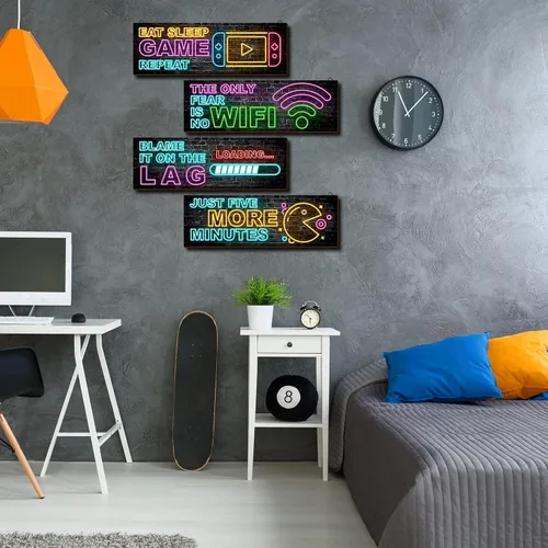 Vista 5 de clothmile 4 piezas de decoración de juegos de neón para la habitación de los niños, arte de pared de videojuegos de madera, cita motivacional