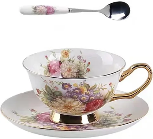 Vista 11 de Honorable Taza de café, capuchino, taza de té, con platillo para leche, porcelana de hueso fino, esmalte reactivo, 6.8 onzas-1 unidad