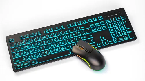 Vista 7 de Combo de teclado y mouse inalámbricos de impresión grande retroiluminada, teclados de tamaño completo de 2.4 G con teclas grandes iluminadas, teclas