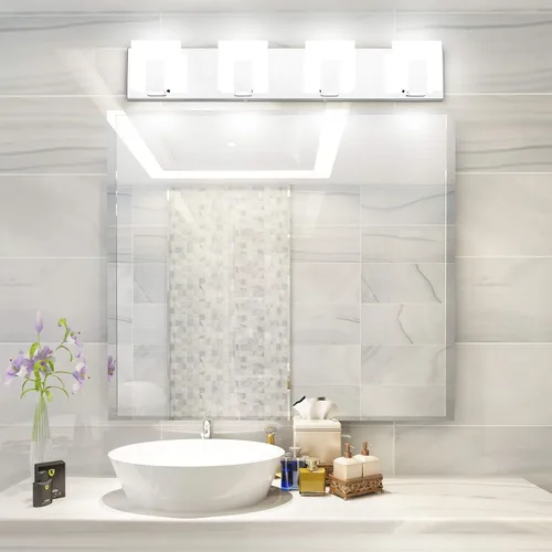 Vista 4 de Aipsun Moderna lámpara LED de tocador para baño, acrílico blanco esmerilado, arriba y abajo, accesorios de pared sobre espejo