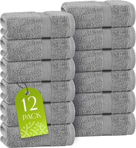Vista 29 de Toallas de mano blancas clásicas para baño [paquete de 12] Toallas de mano de algodón a granel para gimnasio, cocina y spa, 16x27 pulgadas, toallas