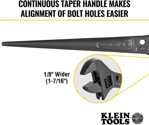 Vista 3 de Klein Tools 3227 Llave Ajustable Extra Ancha, Llave de Construcción Spud para Tuercas y Pernos de hasta 1-7/16 Pulgadas, 10 Pulgadas, con Orificio