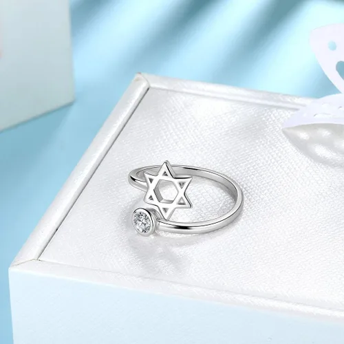 Vista 7 de Jewmon Anillo de plata de ley con estrella de David para mujer – Anillo ajustable Magen David – Amuleto Wicca – Regalos judíos