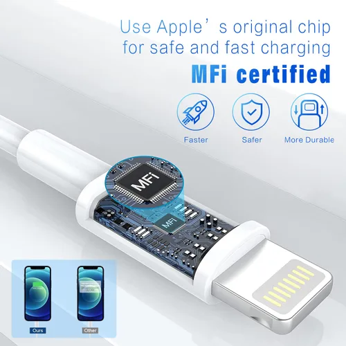 Vista 2 de Cargador para iPhone de 3 pies, [certificado MFi de Apple], cable Lightning original, paquete de 3 cables USB de sincronización de datos de carga