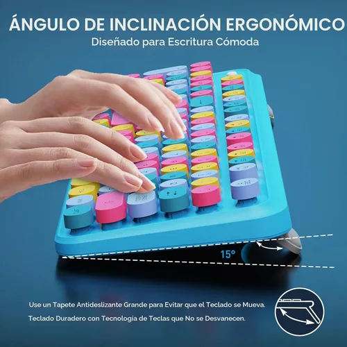 Vista 3 de Combo de teclado y ratón inalámbrico con botón de interruptor - Teclado de máquina de escribir inalámbrico de 2.4GHz Suspensión automática azul