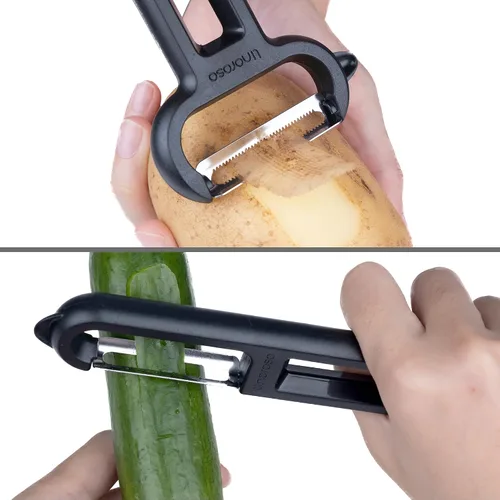 Vista 5 de Linoroso Juego de 2 peladores de verduras con pelador recto y pelador dentado, apto para lavavajillas, pelador de frutas clásico europeo