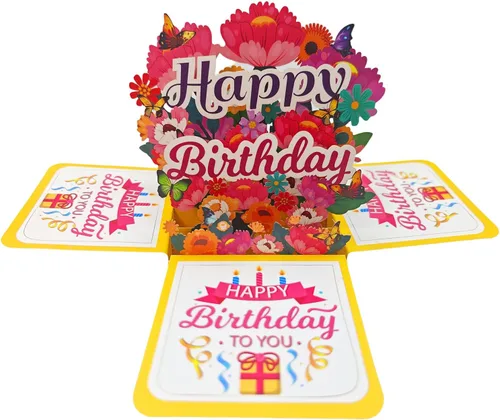 Vista 12 de Tarjetas de cumpleaños 3D desplegables, reproducción automática 3D de colores cambiables, música ligera, tarjetas de pastel de cumpleaños emergentes
