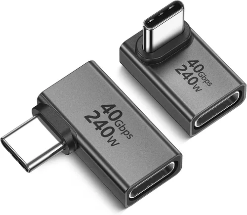 Vista 9 de Silkland - Adaptador de ángulo recto USB C de 40 Gbps de 90 grados, 2 unidades, 240 W USB4 Extensor macho a hembra, 8K @60Hz, Thunderbolt 4/3