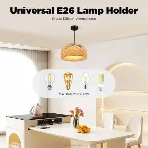 Vista 7 de Lámpara colgante de bambú tejida a mano, lámpara de ratán de una sola luz, tejido de madera natural, accesorio colgante de techo con cable ajustable