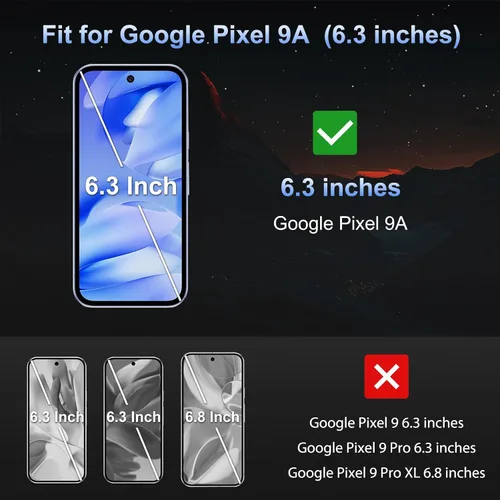 Vista 2 de SPARIN Protector de pantalla para Google Pixel 9A de 6.3 pulgadas, [paquete de 2+2] Pixel 9A, vidrio templado, fácil instalación con marco