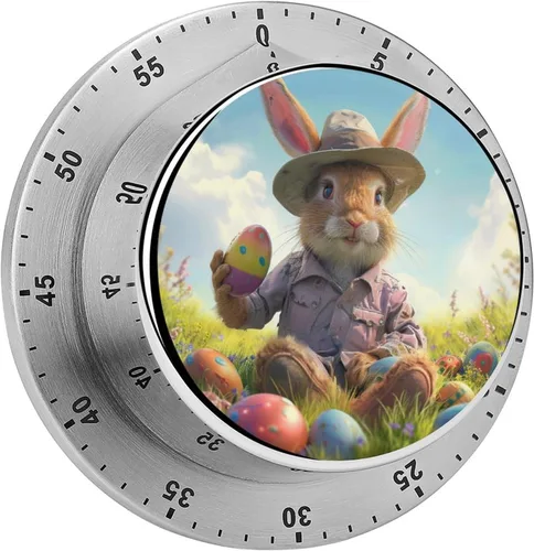 Vista 10 de Watercolor Easter Day Kitchen Timers for Cooking Cartoon Bunny Chef Cooking Timer Clock with Loud Alarm No Batteries Required Mechanical Desk Timer