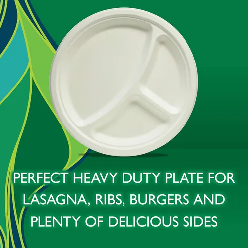 Vista 4 de Hefty EcoSave - Platos desechables con compartimentos, hechos de materiales a base de plantas, platos de papel resistentes, 10 ¼ pulgadas, 16