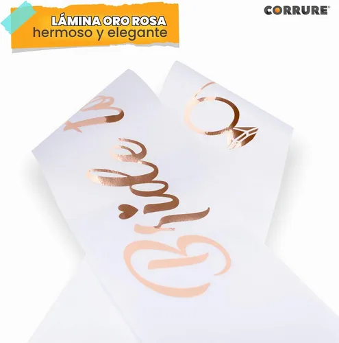 Vista 6 de CORRURE Banda para despedida de soltera "Bride to Be", banda de satén blanco con letras de lámina de oro rosa, accesorios de decoración de despedida