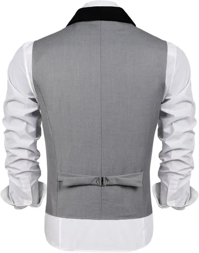 Vista 5 de COOFANDY Chaleco de traje para hombre, ajustado, formal, de negocios, chaleco casual para boda