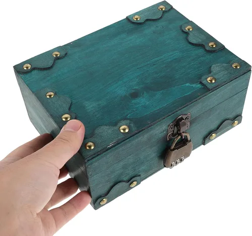 Vista 6 de Joyero de madera antigua caja de almacenamiento retro, pequeño cofre decorativo del tesoro con cerradura para decoración del hogar y fiesta, 7.66 x