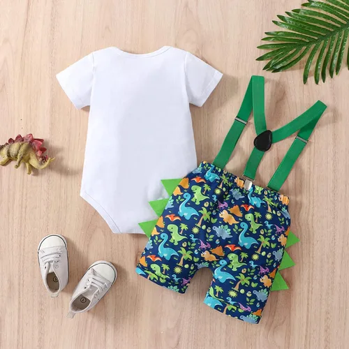 Vista 2 de Ropa divertida para el primer cumpleaños para bebé, ropa para bebé, con corbatín, mameluco, pantalones, conjunto de tirantes, trajes de pastel