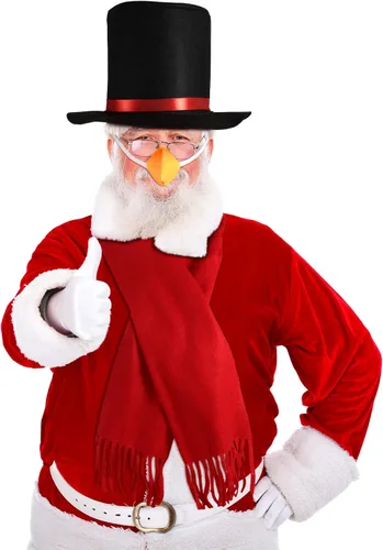Vista 6 de Snowman Costume Kit Christmas Winter Frosty Costume Snowman Hat with Red Band Carrot Nose Scarf Gloves Pom Pom Balls