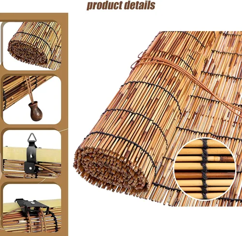 Vista 6 de Persianas de bambú, persianas enrollables sin cordones para ventanas, filtrado de luz natural, persianas enrollables de bambú para interiores