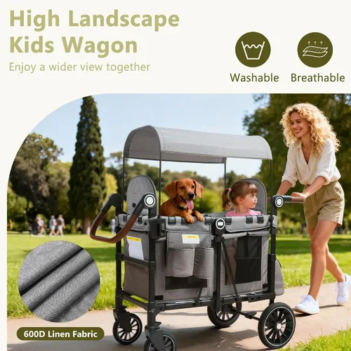 Vista 3 de Kinder King Cochecito Wagon para 2 niños, ruedas que absorben los golpes Gris