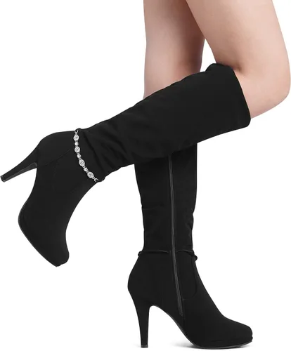 Vista 4 de DREAM PAIRS Botas de tacón alto con plataforma, a la rodilla, para mujer
