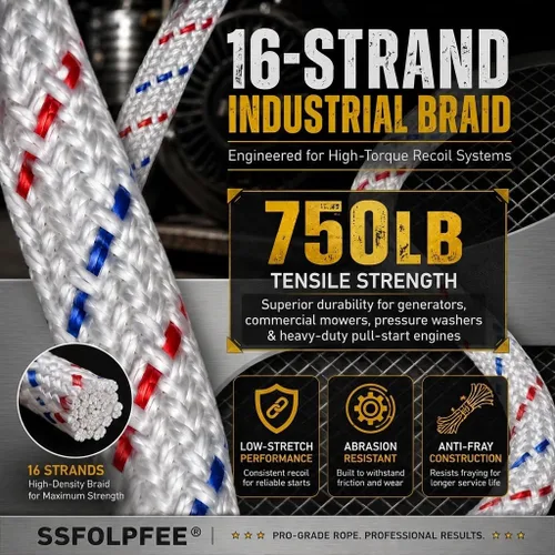 Vista 2 de Cuerda de arranque de retroceso de alta resistencia, 0.157 in × 100 pies, cable de tracción resistente para Briggs & Stratton, Honda, generador