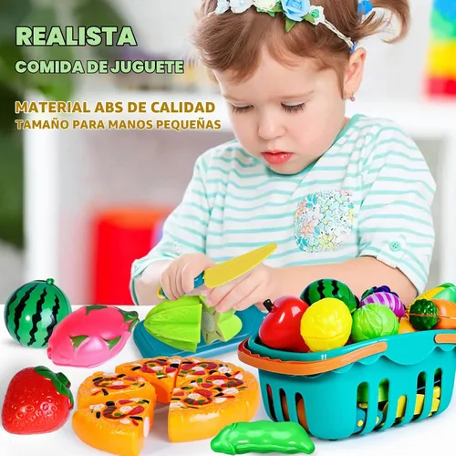 Vista 4 de 100 PIEZAS Juguetes de Comida para Cortar para Cocina Infantil, Juguetes de Comida de Simulación para Niños Pequeños, Accesorios de Juguetes