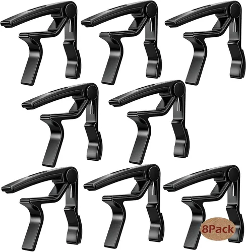Vista 8 de Cejilla de guitarra, cejilla negra, soporte para púas en la cejilla para guitarra acústica y eléctrica, ukulele, mandolina, banjo (negro)