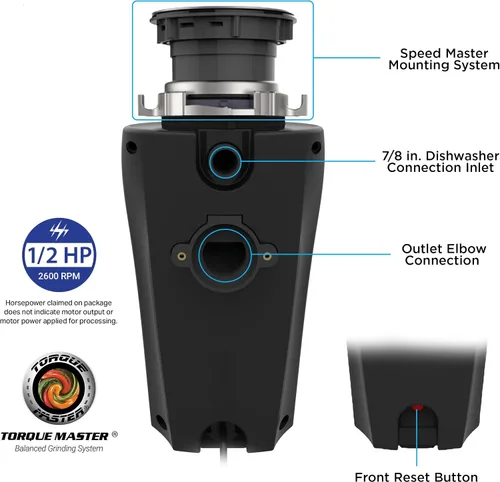 Vista 2 de WASTEMAID 10-US-WMP-659 Pro - Triturador de basura antiatascos, 1/2 HP, color negro