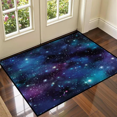 Vista 18 de Alfombra galaxia de 2 x 3 pies para habitación de niños, alfombra de cielo estrellado de pelo bajo, antideslizante, lavable, alfombra nebulosa