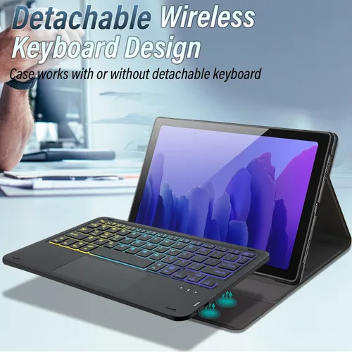 Vista 3 de Funda con teclado retroiluminado con panel táctil para Samsung Galaxy Tab A7 10.4 versión 2020, teclado inalámbrico retroiluminado arcoíris de 3