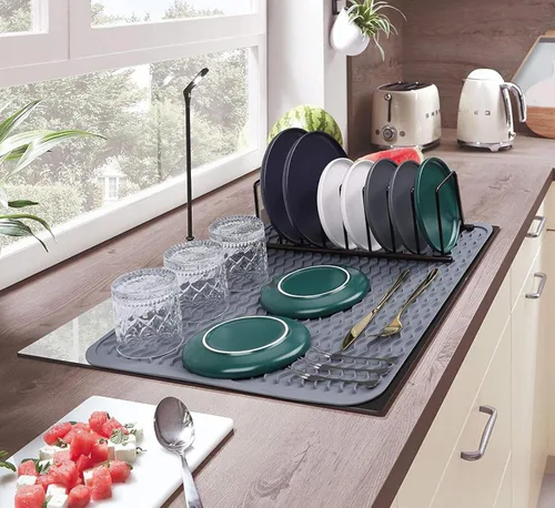 Vista 16 de Tapete de silicona para secado de platos para múltiples usos, fácil de limpiar, ecológico, tapete escurridor de platos resistente al calor