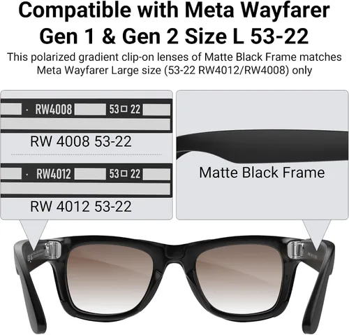Vista 3 de HiBloks Transition/Gradient Polarized Clip-On Lens for RayBan Meta Wayfarer UV Protection Clip-On Lenses Matte/Shiny Accessories for Ray-Ban Meta