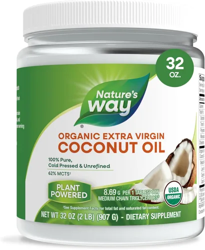 Vista 8 de Aceite de coco orgánico extra de Nature's Way, 32 onzas, 15673, 16 onza, 1, 1 Aceite de coco virgen orgánico, sin hexano, sin refinar, sin gluten