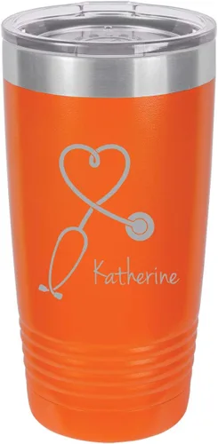 Vista 6 de Estetoscopio Enfermera Personalizable Añade Tu Texto Personalizado Vaso Aislado 20 Oz Taza De Café De Viaje Personalizable (Negro)