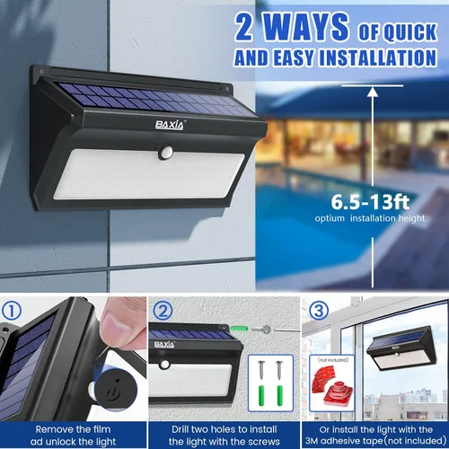 Vista 7 de Luces solares impermeables para exteriores, 100 LED, sensor de movimiento de seguridad, luces solares para exteriores, para puerta delantera, patio