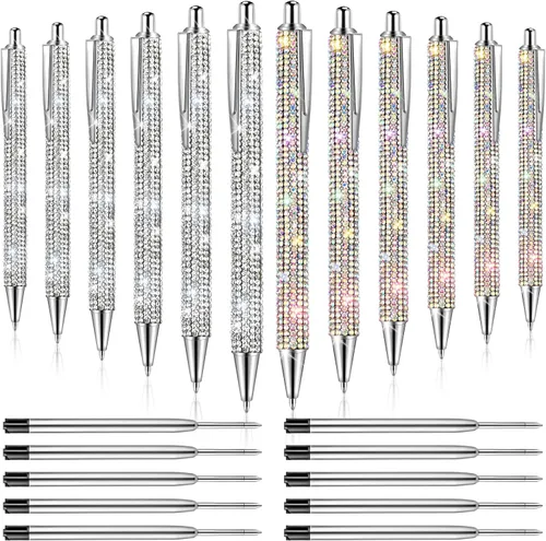 Vista 8 de 20 piezas de bolígrafos con strass, bolígrafos de metal brillante con diamantes, bolígrafos de cristal brillante a granel, bolígrafos retráctiles
