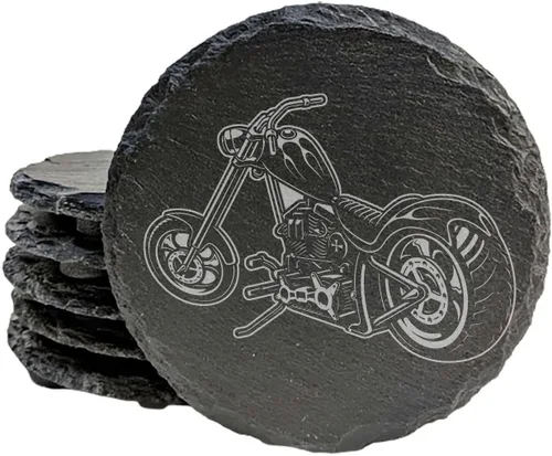 Vista 6 de Level Up Your Man Cave: Posavasos rústicos para los entusiastas de la motocicleta, pizarra redonda, juego de 4