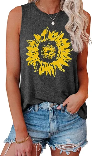 Vista 6 de Hount - Camisetas sin mangas para mujer, estilo casual, sueltas, con gráficos, cómodas, para verano, básicas, camisetas sin mangas