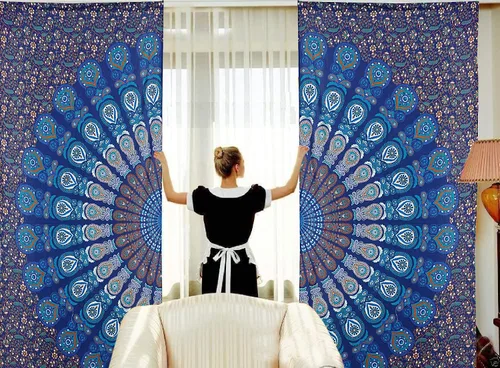 Vista 12 de Cortinas de ventana de mandala hippie indio, gitano, bohemio, sol, luna, hermosas cortinas para dormitorio, sala de estar, balcón, cenefa