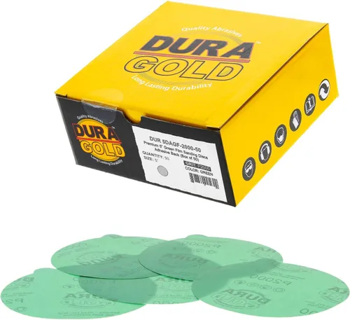 Vista 7 de Dura-Gold Discos de lija PSA de película verde de 5 pulgadas, grano 80 (caja de 50), discos de papel de lija autoadhesivos con parte trasera